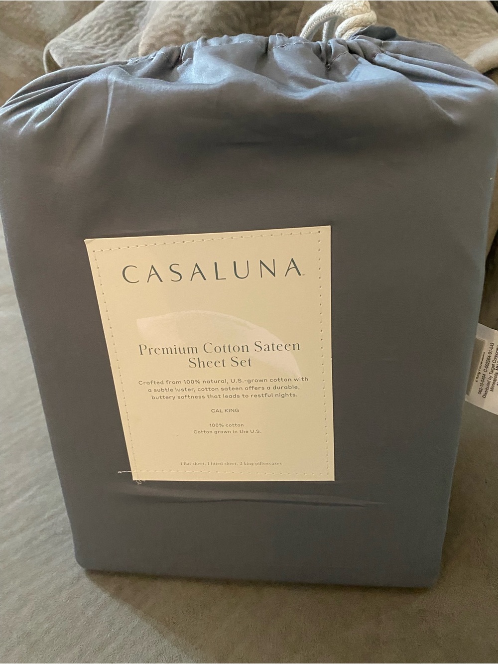 CASALUNA Cal King Mineral Blue Premium Cotton Sateen Sheet Set New 600 thread